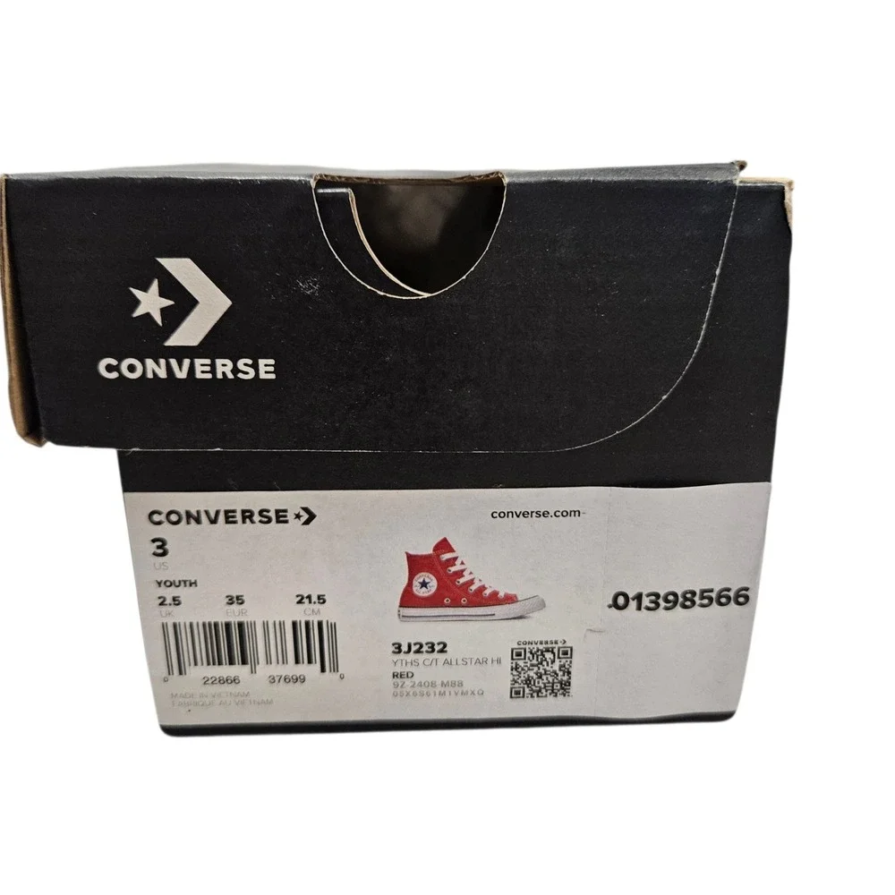 Converse Chuck Taylor All Star Youth 3‎ Red High Top Canvas Sneakers Classic